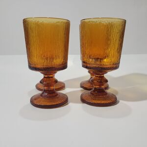 Ravenhead siesta Amber Glass Goblets Texture orange Glassware Set of 4